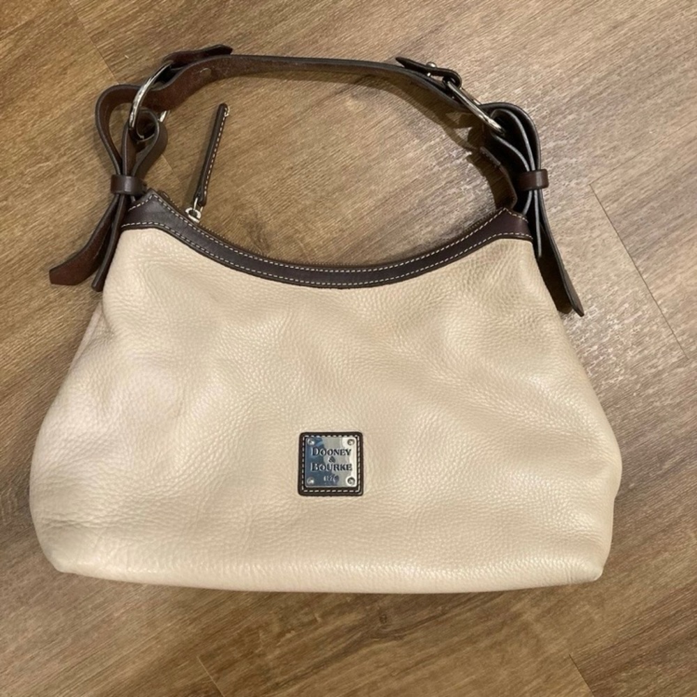 Dooney & Bourke Vintage Cream and Brown Leather Shoulder Bag EUC